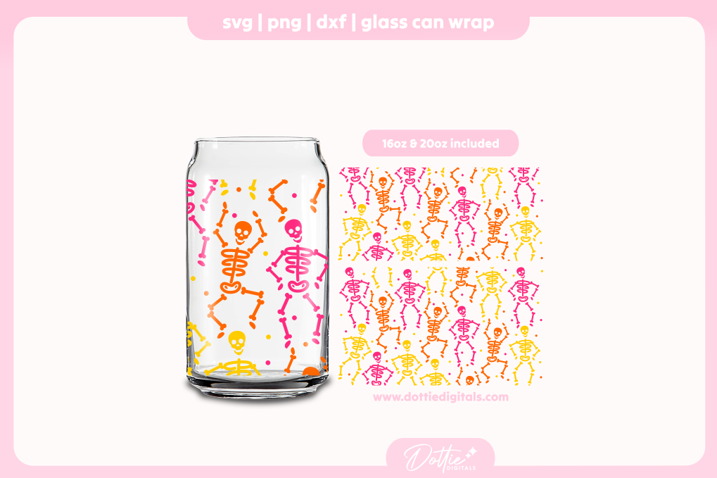 Skeletons 16oz & 20oz Libbey Glass Can Bundle SVG PNG