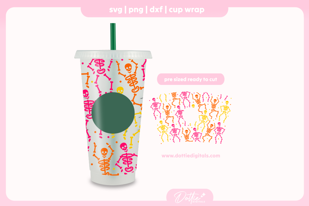 Spooky Skeletons body bones Halloween 24oz Starbucks Cold Cup SVG PNG