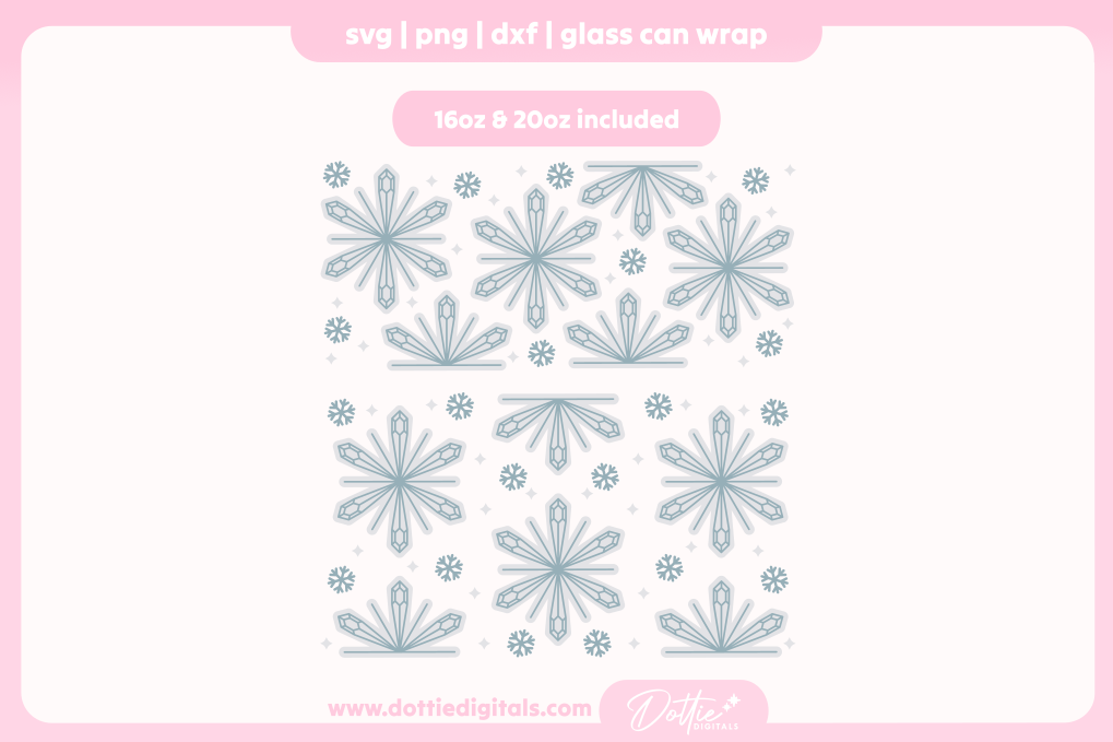 Diamond Snowflakes 16oz & 20oz Libbey Glass Can Bundle SVG PNG