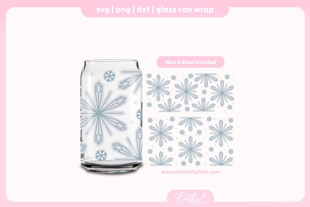 Diamond Snowflakes 16oz & 20oz Libbey Glass Can Bundle SVG PNG