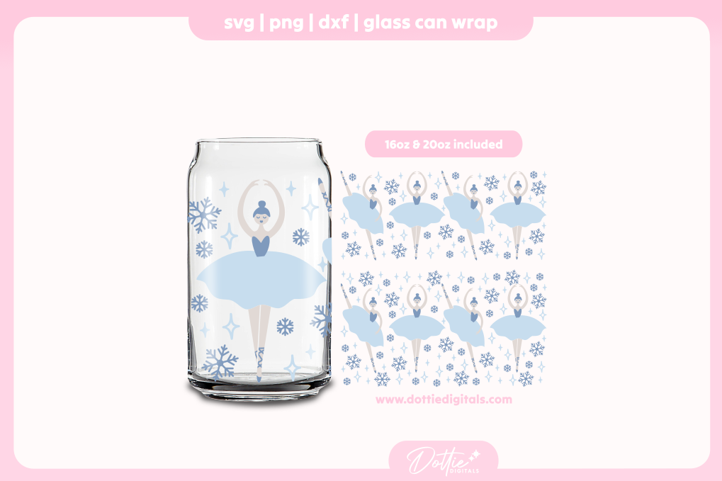 Nutcracker Snowflake Ballerinas 16oz & 20oz Libbey Glass Can Bundle SVG PNG