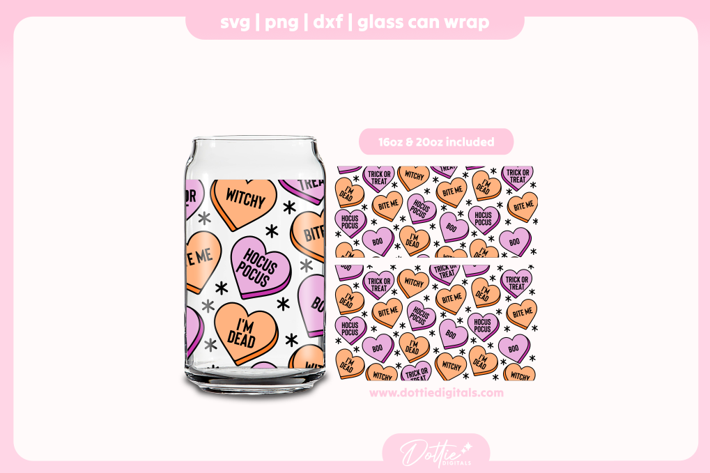 Spooky Love Hearts Halloween 16oz & 20oz Libbey Glass Can Bundle SVG PNG