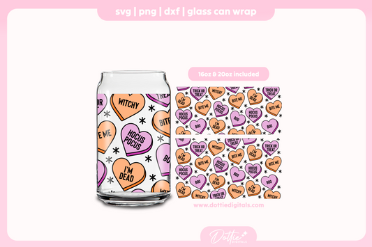 Spooky Love Hearts Halloween 16oz & 20oz Libbey Glass Can Bundle SVG PNG