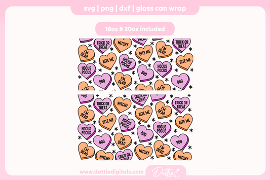 Spooky Love Hearts Halloween 16oz & 20oz Libbey Glass Can Bundle SVG PNG