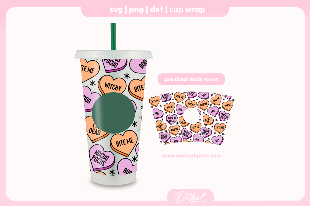 Halloween Spooky Love Hearts Halloween 24oz Starbucks Cold Cup SVG PNG