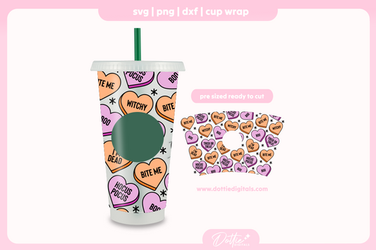 Halloween Spooky Love Hearts Halloween 24oz Starbucks Cold Cup SVG PNG