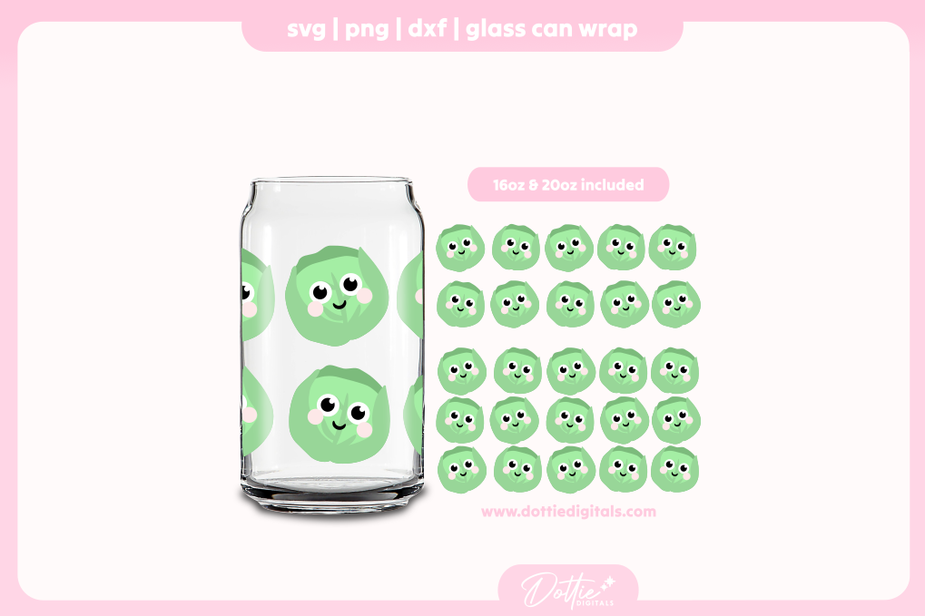 Cute Christmas Brussels Sprouts 16oz & 20oz Libbey Glass Can Bundle SVG PNG