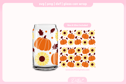 Fall Pumpkins and Sunflowers 16oz & 20oz Libbey Glass Can Bundle SVG PNG