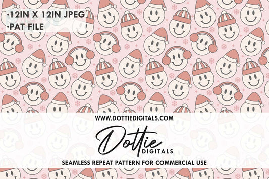 Santa Smiling Faces Repeat Seamless Pattern