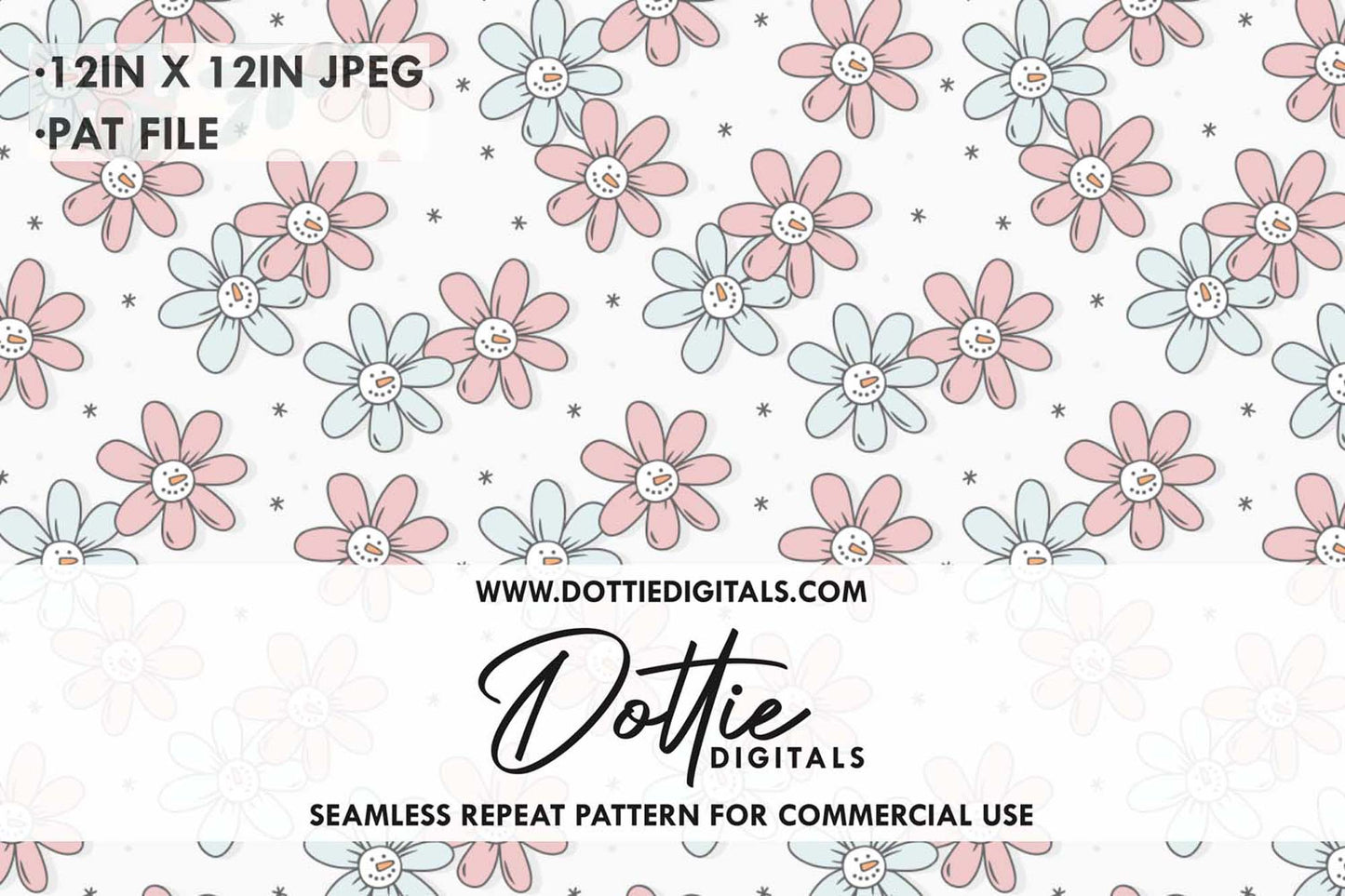 Snowman Faced Flowers Repeat Seamless Pattern