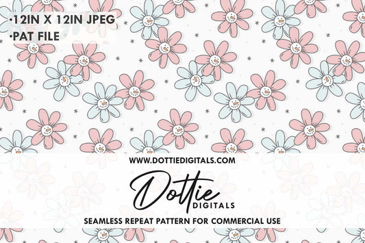 Snowman Faced Flowers Repeat Seamless Pattern