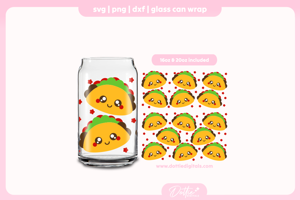Happy Tacos 16oz & 20oz Libbey Glass Can Bundle SVG PNG