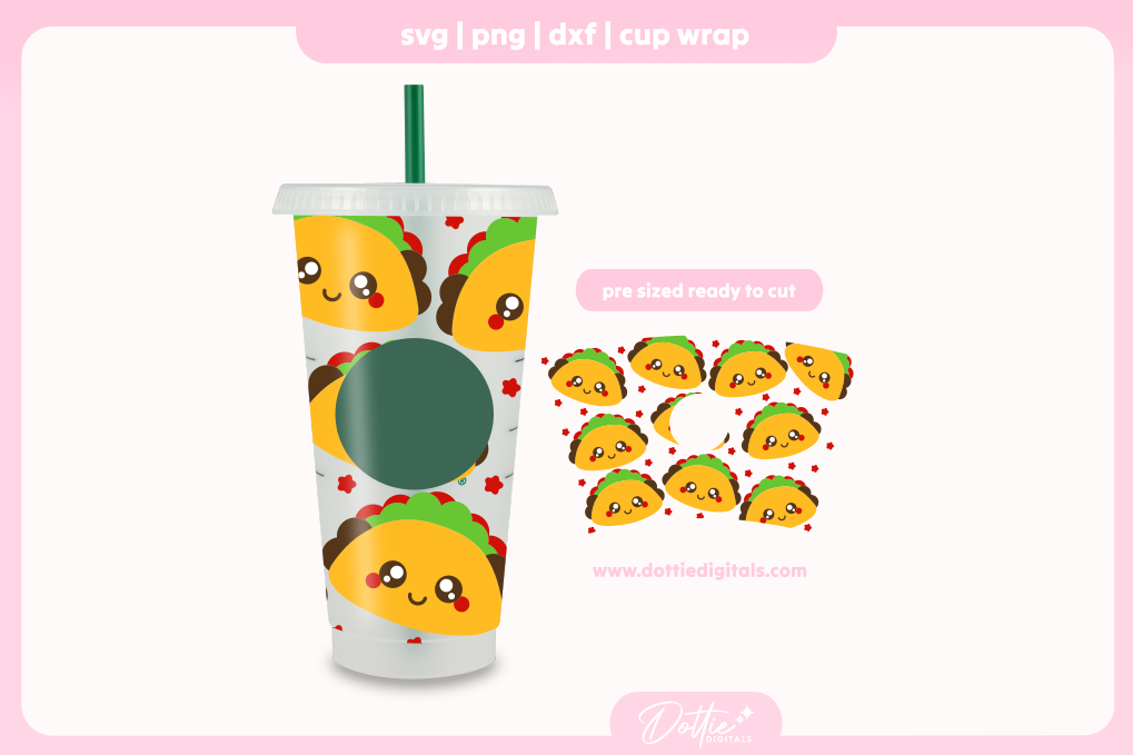Happy Tacos Cute Face Mexican Tortillas 24oz Starbucks Cold Cup SVG PNG