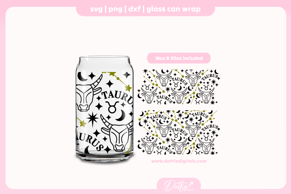 Taurus 16oz & 20oz Libbey Glass Can Bundle SVG PNG