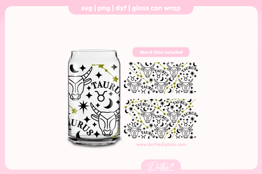 Taurus 16oz & 20oz Libbey Glass Can Bundle SVG PNG