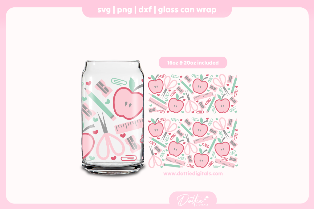 Cute Teacher 16oz & 20oz Libbey Glass Can Bundle SVG PNG