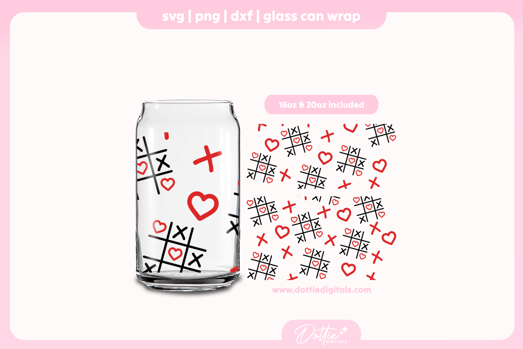 Love Tic Tac Toe 16oz & 20oz Libbey Glass Can Bundle SVG PNG