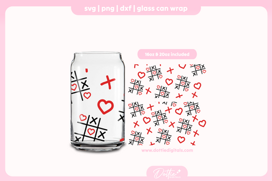 Love Tic Tac Toe 16oz & 20oz Libbey Glass Can Bundle SVG PNG