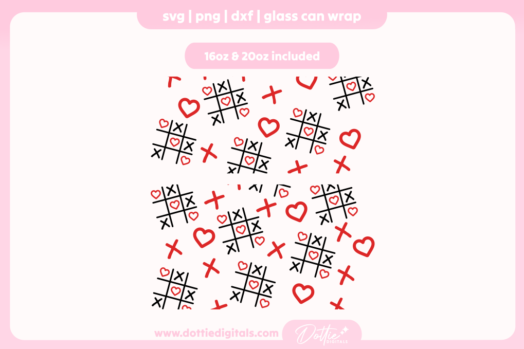 Love Tic Tac Toe 16oz & 20oz Libbey Glass Can Bundle SVG PNG