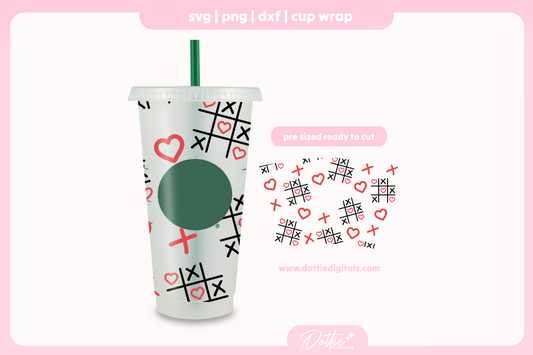 Tic Tac Toe Love Hearts Valentines Day Noughts and Crosses Romantic Heart 24oz Starbucks Cold Cup SVG PNG