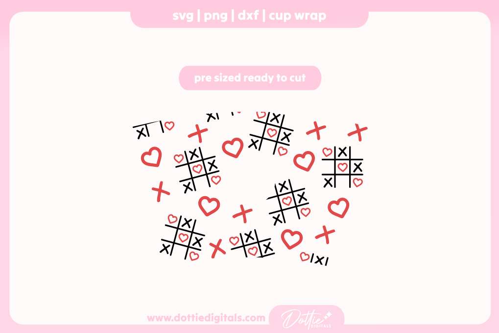 Tic Tac Toe Love Hearts Valentines Day Noughts and Crosses Romantic Heart 24oz Starbucks Cold Cup SVG PNG