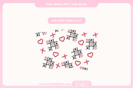 Tic Tac Toe Love Hearts Valentines Day Noughts and Crosses Romantic Heart 24oz Starbucks Cold Cup SVG PNG