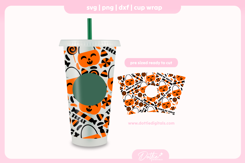 Trick or Treat Skulls Halloween 24oz Starbucks Cold Cup SVG PNG