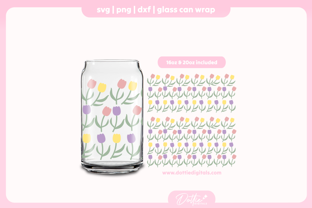 Tulips 16oz & 20oz Libbey Glass Can Bundle SVG PNG