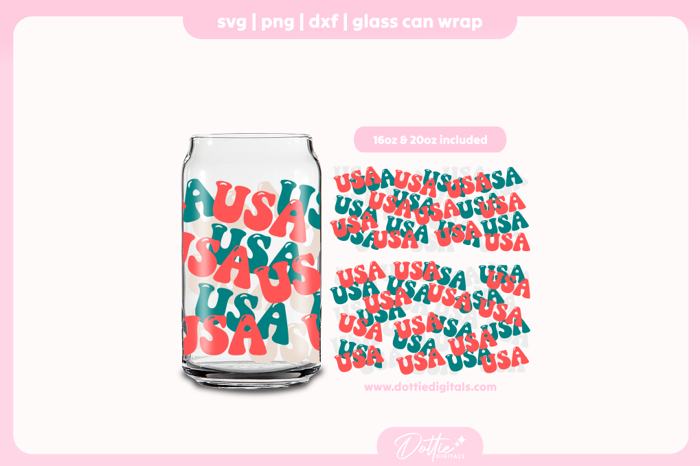 USA 16oz & 20oz Libbey Glass Can Bundle SVG PNG