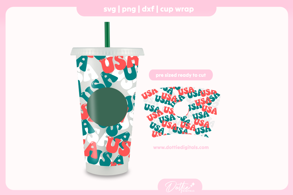 USA America 4th of July Independence Day 24oz Starbucks Cold Cup SVG PNG