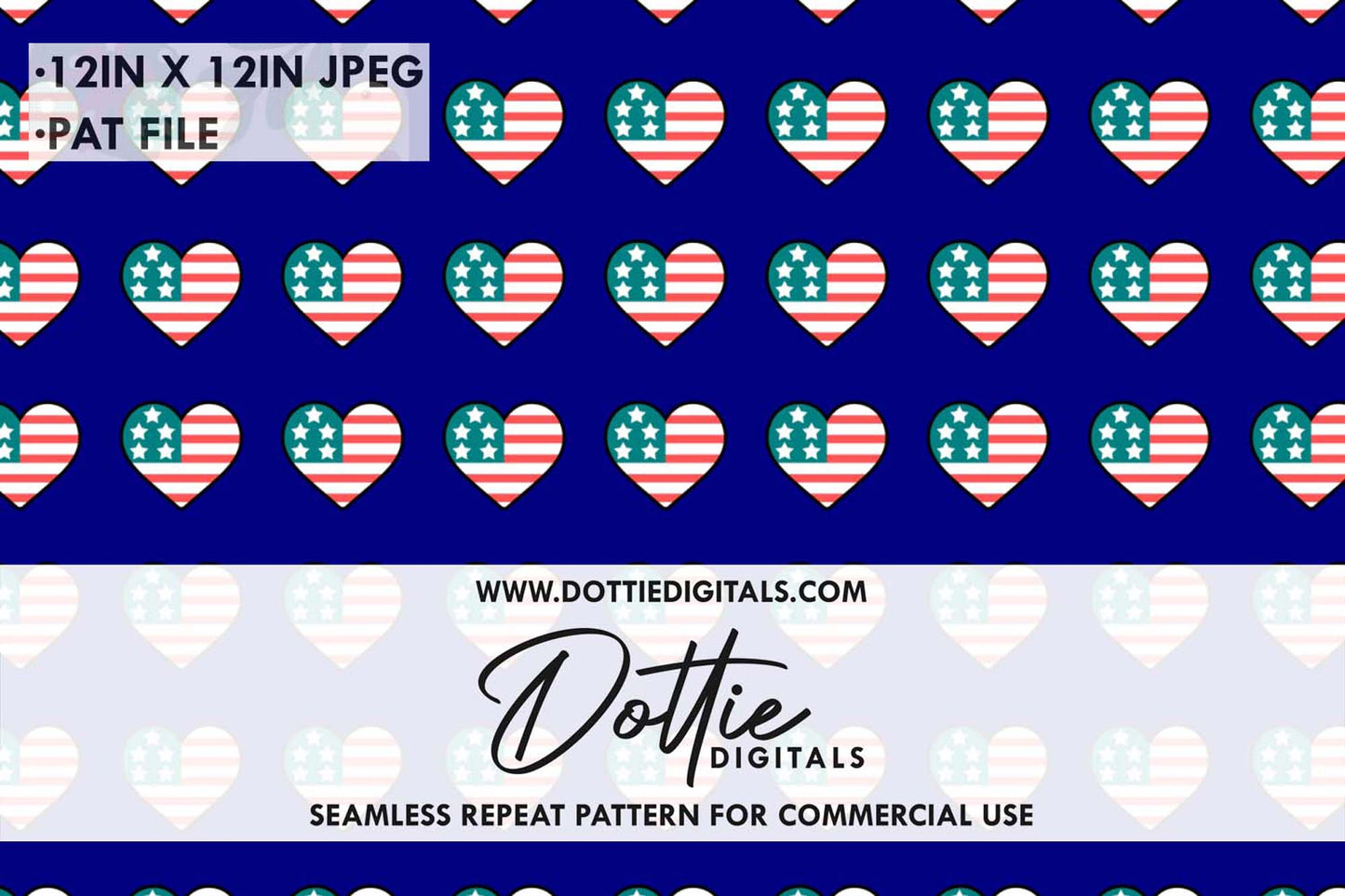 USA Flag Hearts Repeat Seamless Pattern
