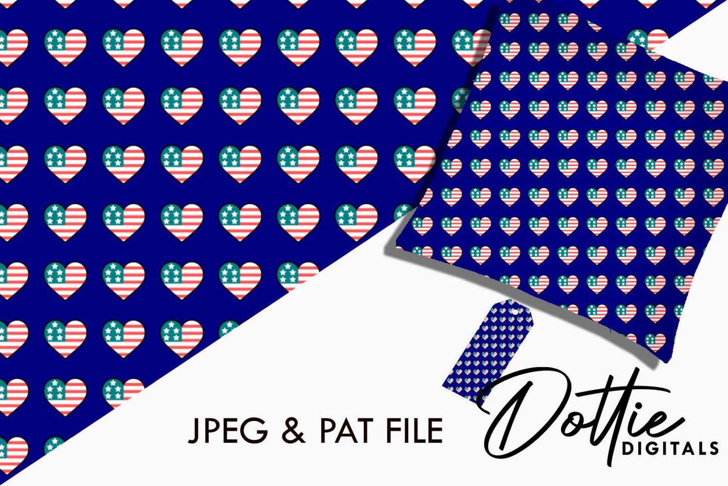 USA Flag Hearts Repeat Seamless Pattern