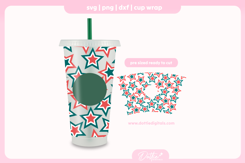 Star Pattern America 4th of July Independence Day 24oz Starbucks Cold Cup SVG PNG