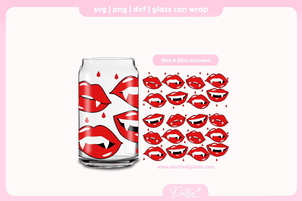 Halloween Vampire Teeth 16oz & 20oz Libbey Glass Can Bundle SVG PNG