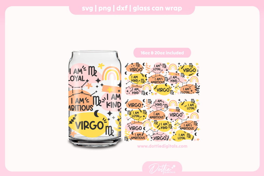 Virgo Star Sign Affirmations 16oz & 20oz Libbey Glass Can Bundle SVG PNG