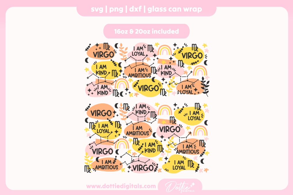 Virgo Star Sign Affirmations 16oz & 20oz Libbey Glass Can Bundle SVG PNG