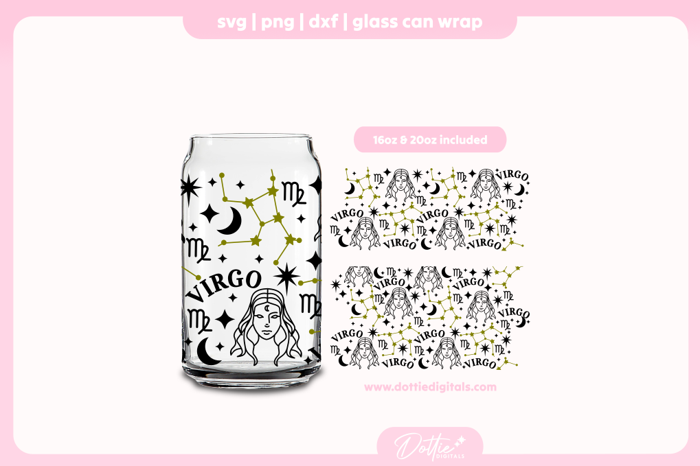 Virgo 16oz & 20oz Libbey Glass Can Bundle SVG PNG