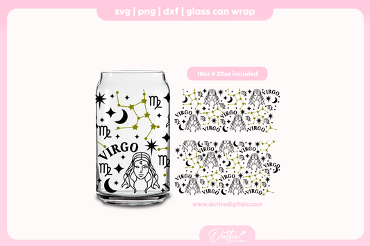 Virgo 16oz & 20oz Libbey Glass Can Bundle SVG PNG