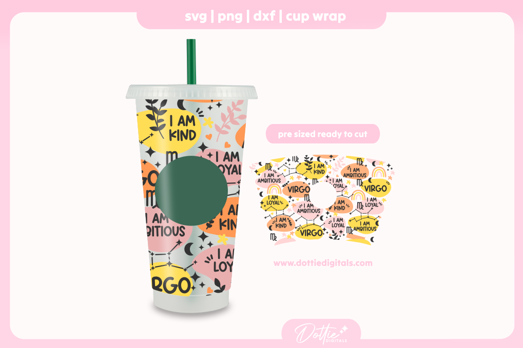 Virgo Star Sign Affirmations 24oz Starbucks Cold Cup SVG PNG