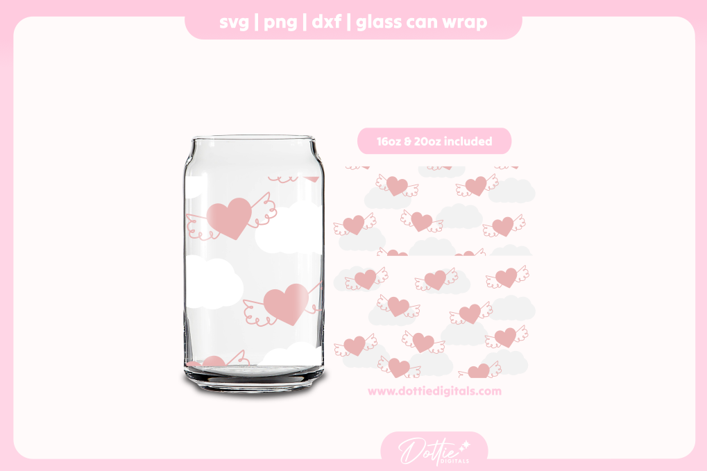 Wings Of Love 16oz & 20oz Libbey Glass Can Bundle SVG PNG