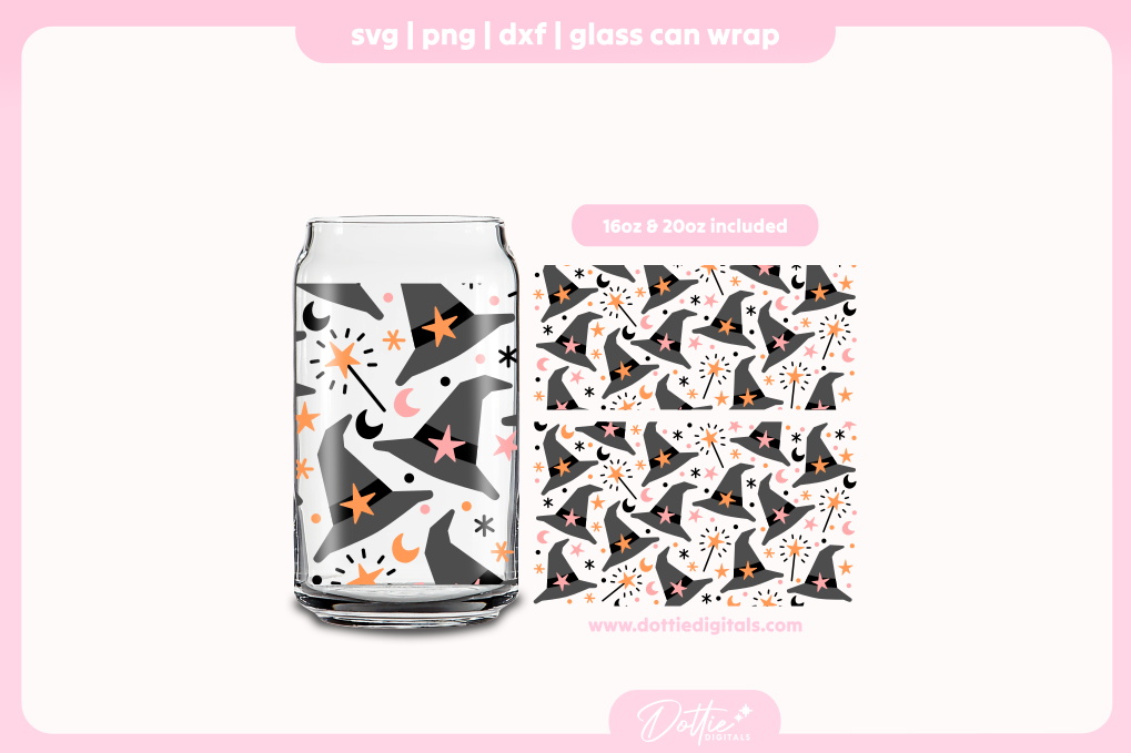 Witch's Hat Halloween 16oz & 20oz Libbey Glass Can Bundle SVG PNG