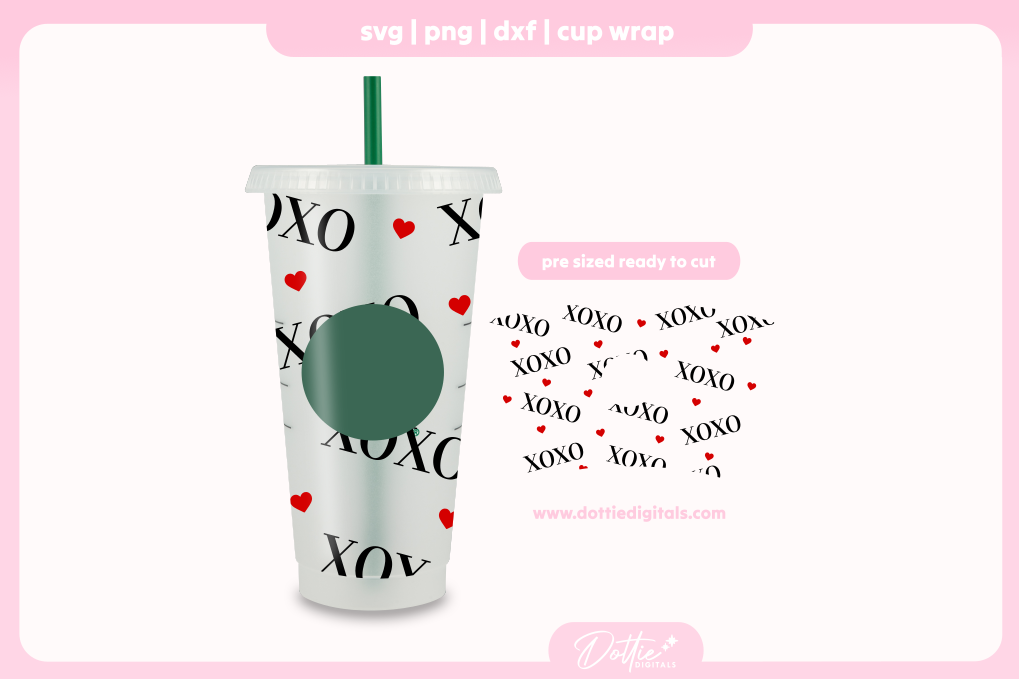 Chic Xoxo Hugs Kisses Valentines Day Romantic Hearts 24oz Starbucks Cold Cup SVG PNG
