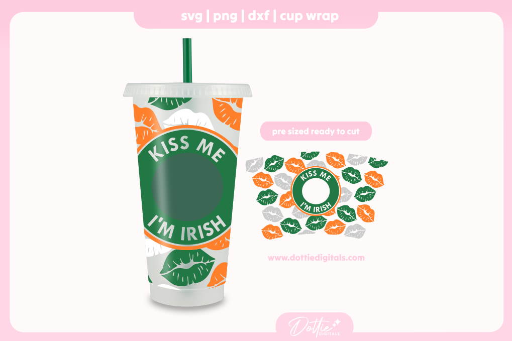 Irish Kisses St Patrick's Day Lips 24oz Starbucks Cold Cup SVG PNG
