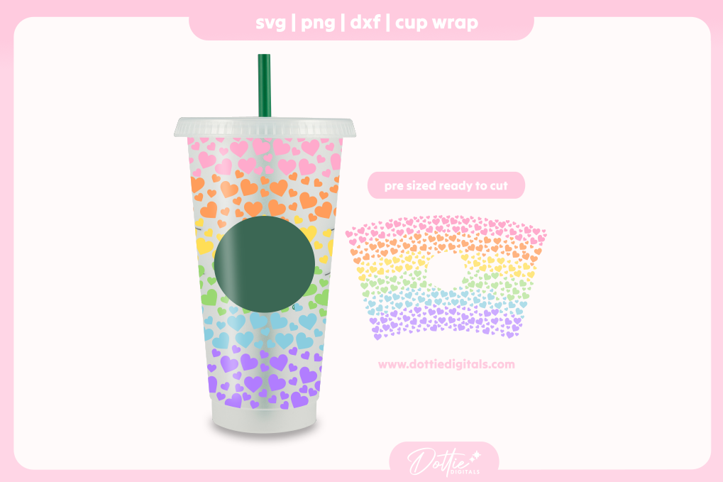 Rainbow Hearts Gay Pride LGBTQ 24oz Starbucks Cold Cup SVG PNG