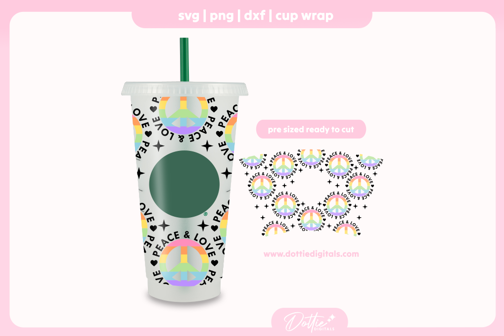 Peace and Love Gay Pride LGBTQ 24oz Starbucks Cold Cup SVG PNG