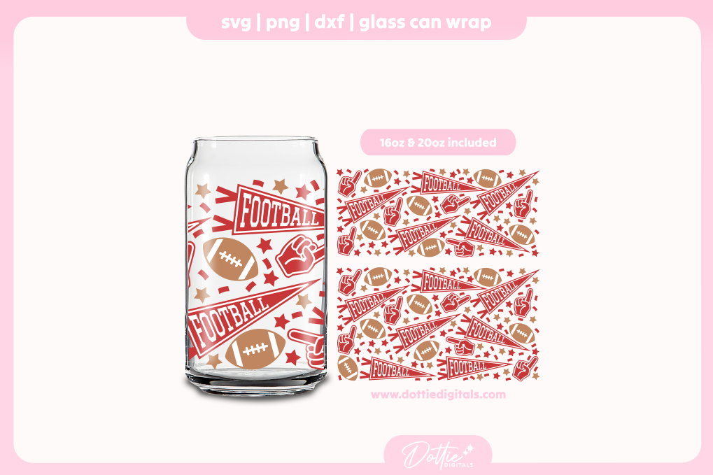 Football 16oz & 20oz Libbey Glass Can Bundle SVG PNG