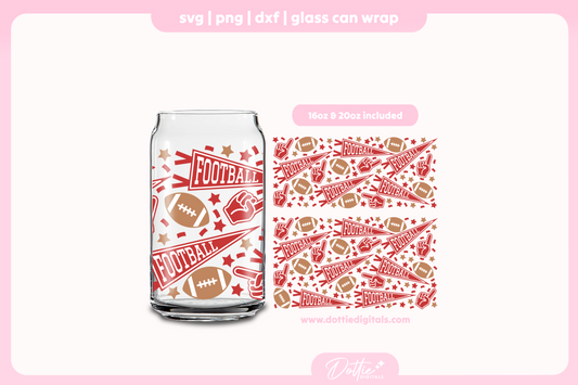Football 16oz & 20oz Libbey Glass Can Bundle SVG PNG