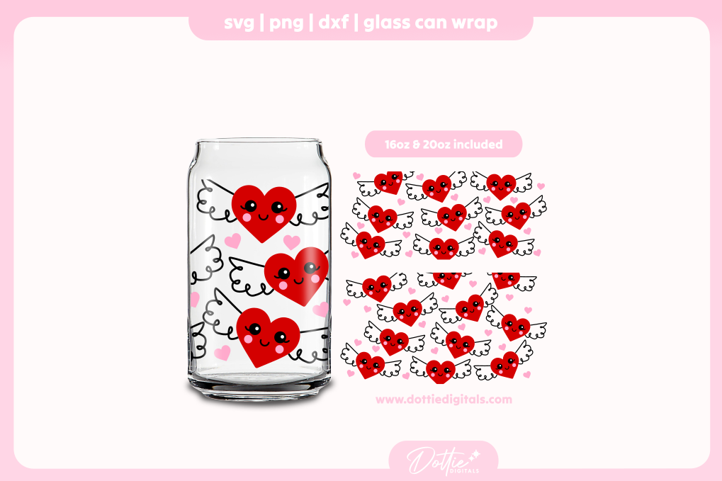 Angel Hearts 16oz & 20oz Libbey Glass Can Bundle SVG PNG