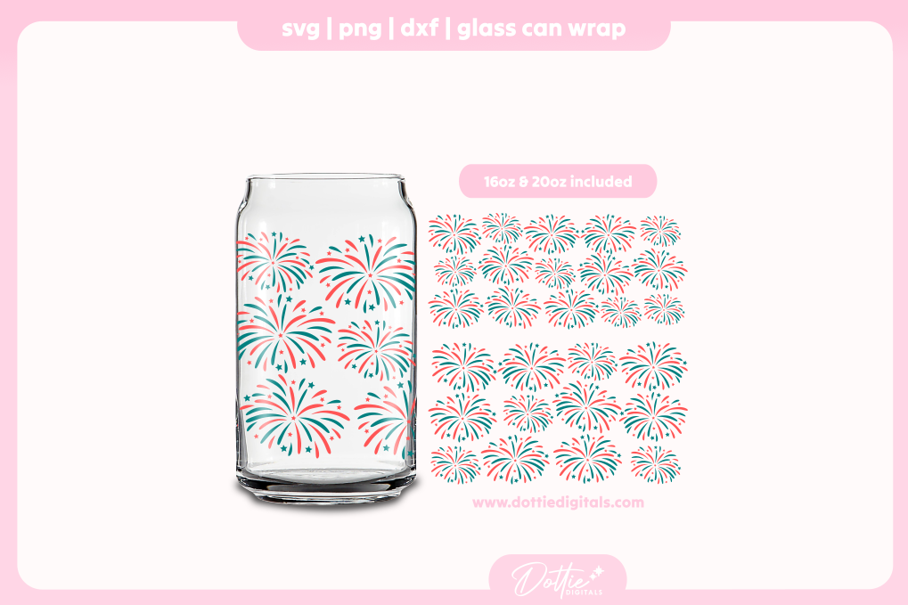 Fireworks 16oz & 20oz Libbey Glass Can Bundle SVG PNG