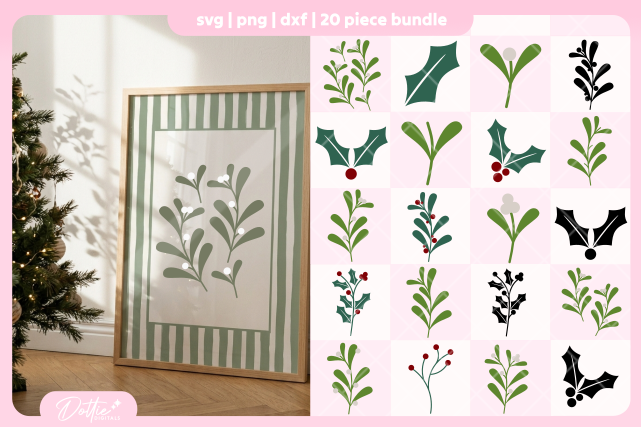 Holly + Mistletoe FREE SVG PNG Craft File